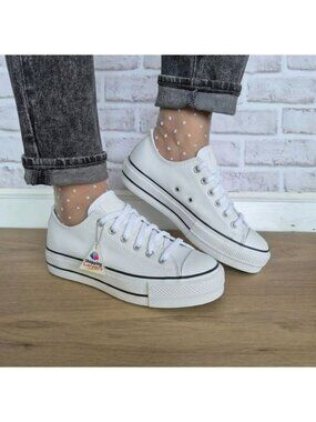 ⭐Rare Converse Lift Platform Leather Low Sz 9 Womens shoes Sneaker White 173159C